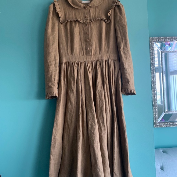 Brown Long Sleeved Linen Dress - Picture 2 of 6